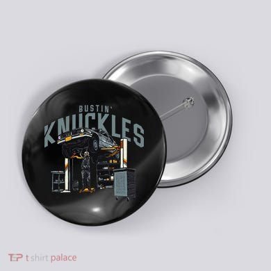 Bustin Knuckles Skeleton Auto Mechanic Humor Button