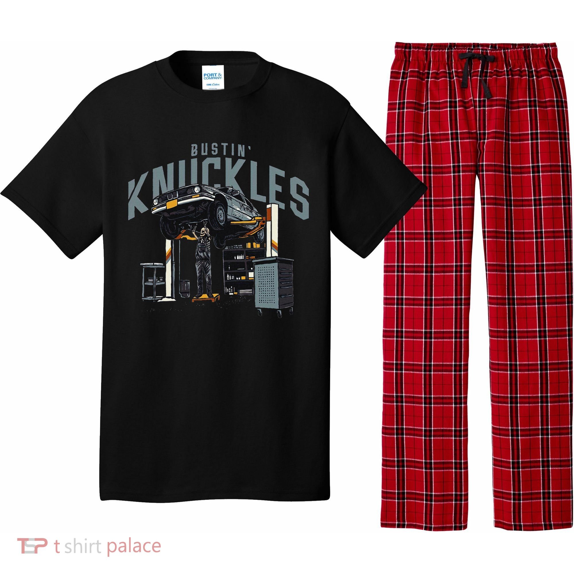 Bustin Knuckles Skeleton Auto Mechanic Humor Pajama Set
