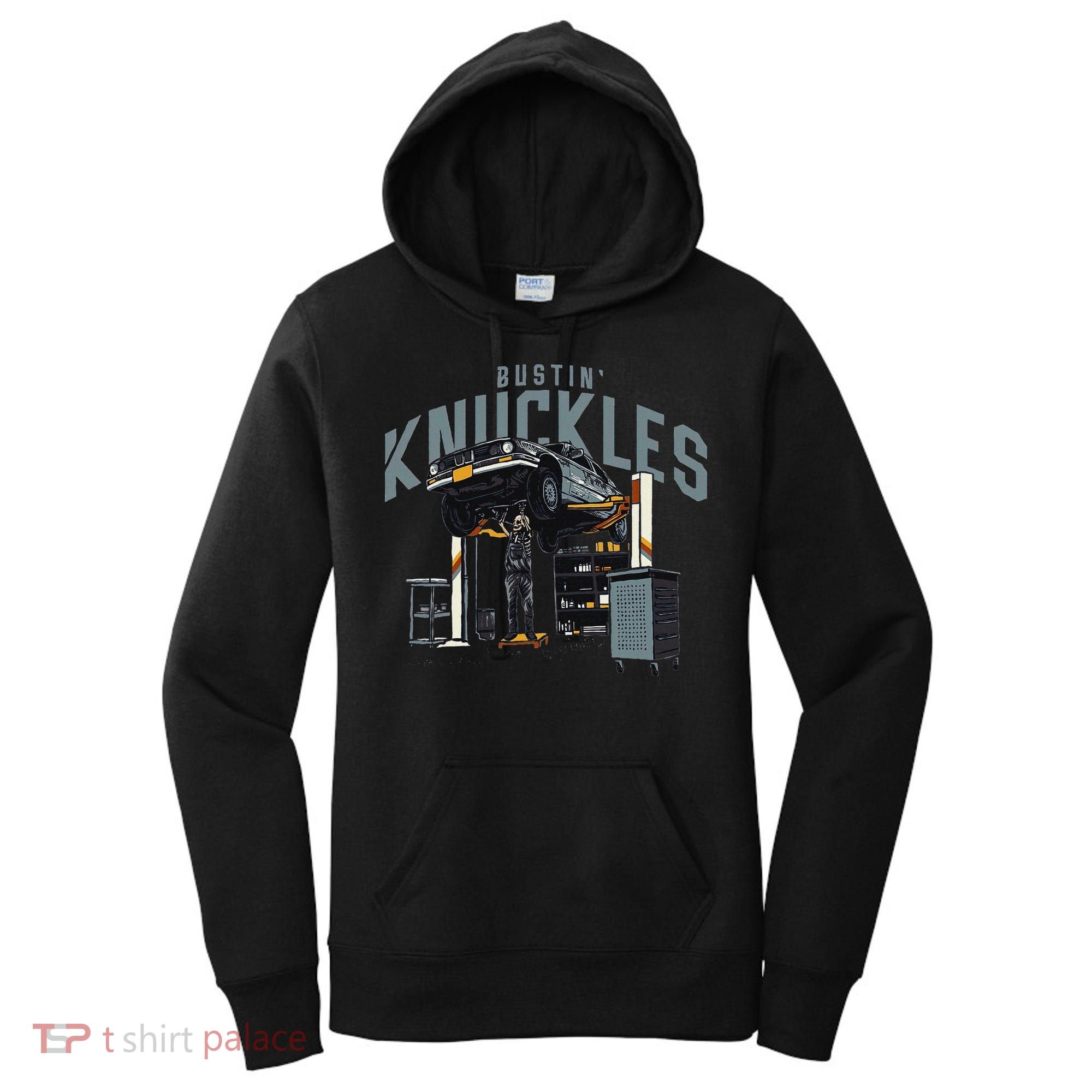 Bustin Knuckles Skeleton Auto Mechanic Humor Women's Hoodie