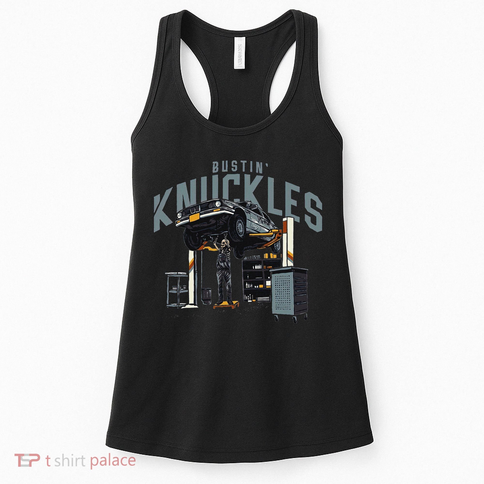 Bustin Knuckles Skeleton Auto Mechanic Humor Women's Tank Top