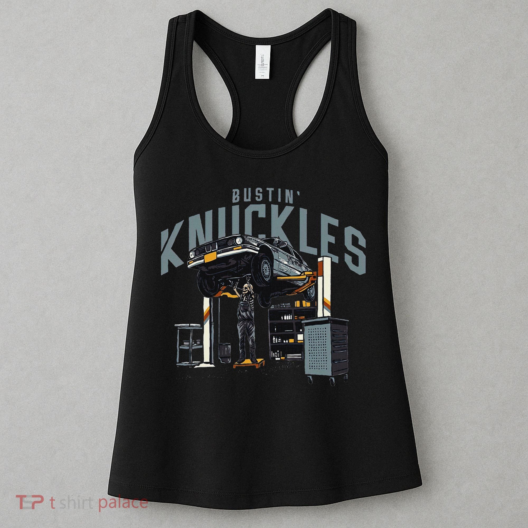 Bustin Knuckles Skeleton Auto Mechanic Humor Women's Tank Top