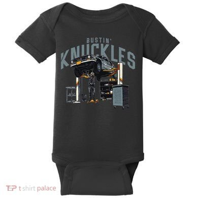 Bustin Knuckles Skeleton Auto Mechanic Humor Baby Bodysuit