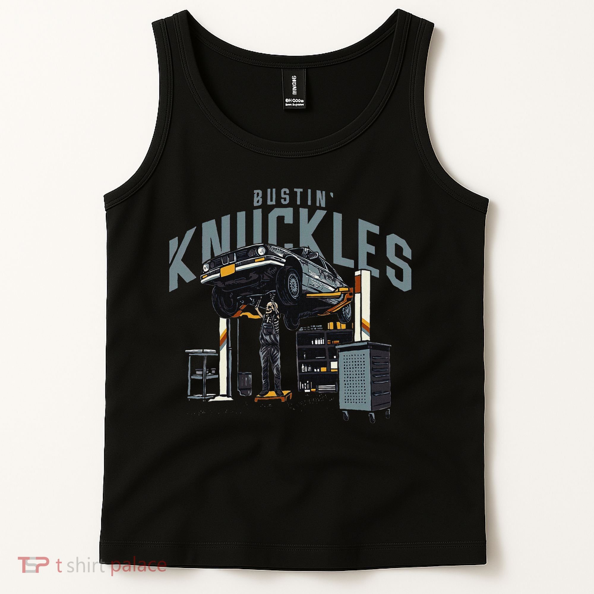 Bustin Knuckles Skeleton Auto Mechanic Humor Tank Top