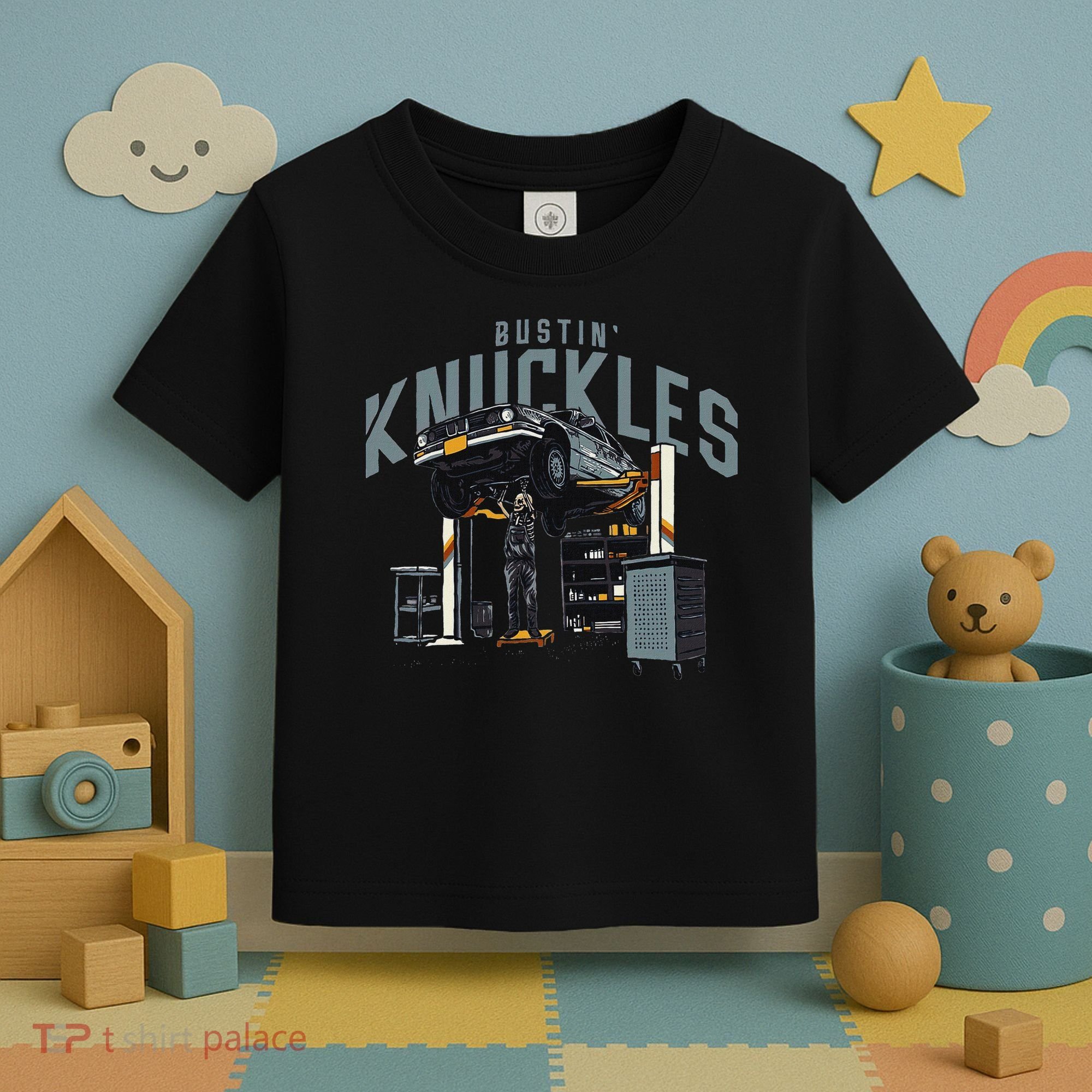 Bustin Knuckles Skeleton Auto Mechanic Humor Toddler T-Shirt