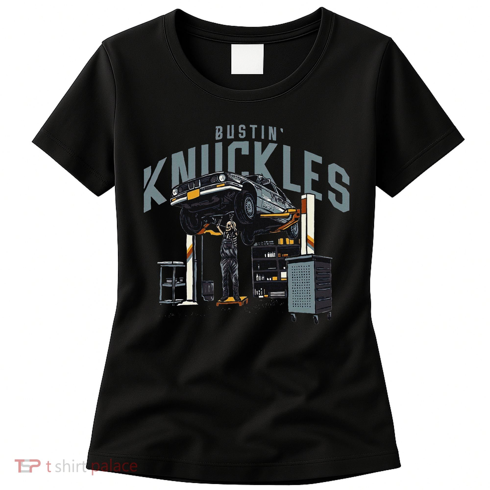 Bustin Knuckles Skeleton Auto Mechanic Humor Women's T-Shirt