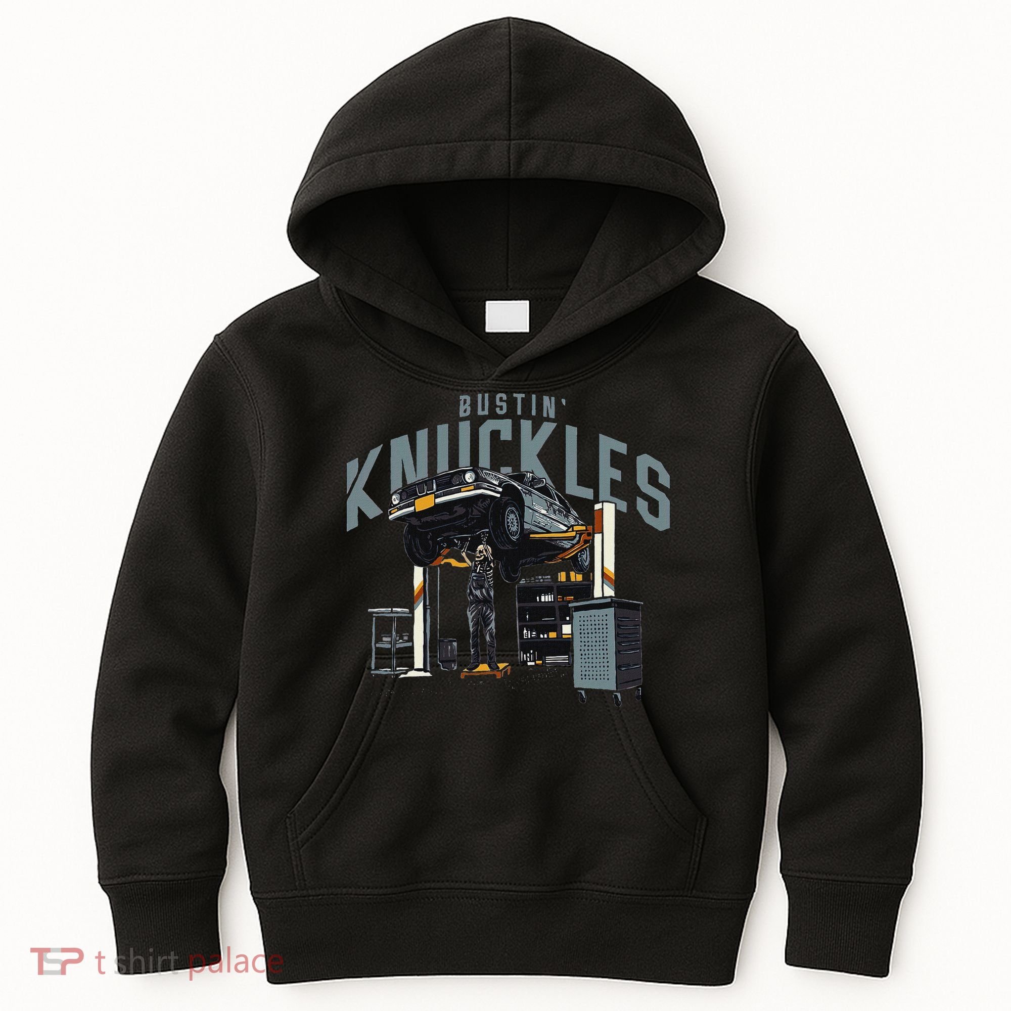 Bustin Knuckles Skeleton Auto Mechanic Humor Kids Hoodie
