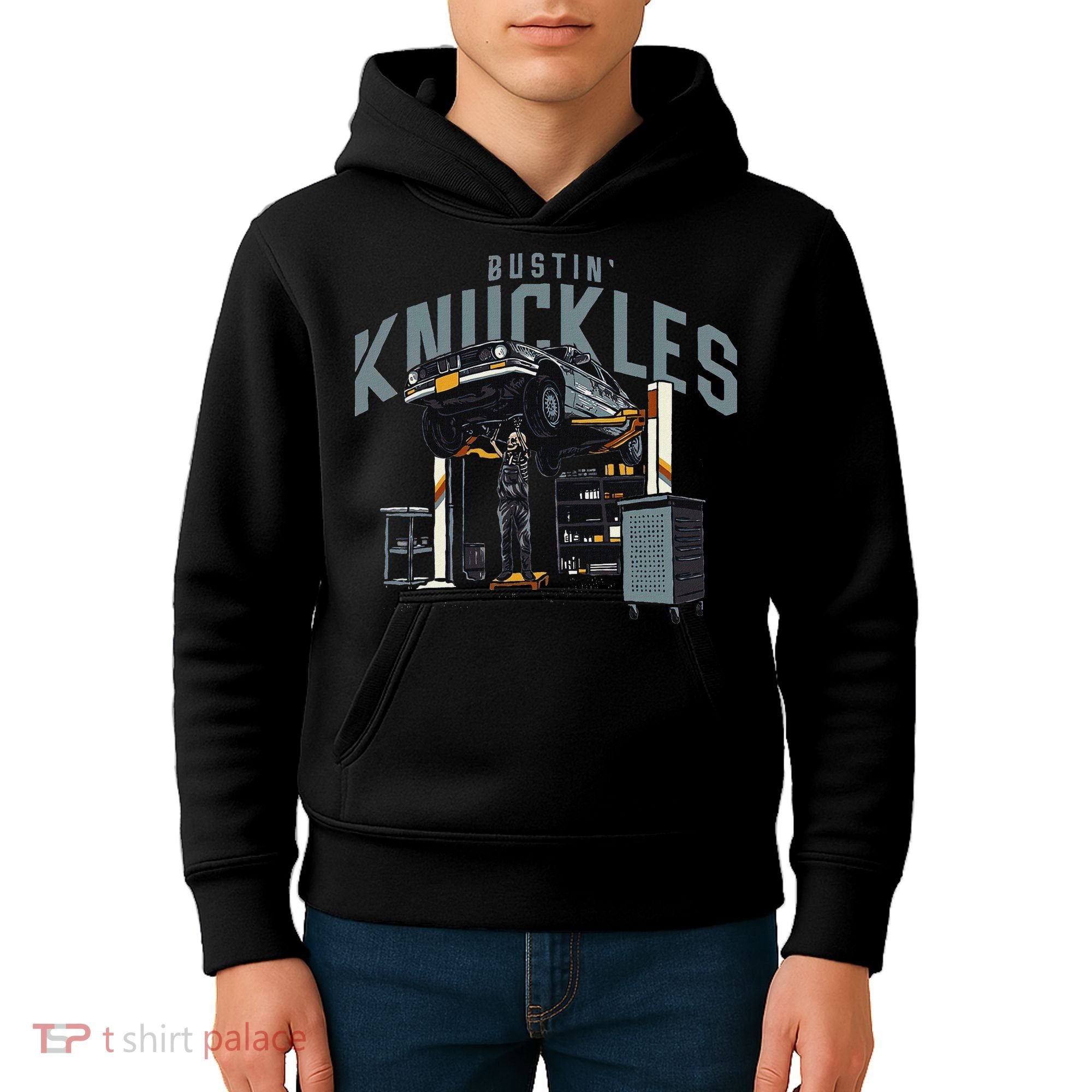 Bustin Knuckles Skeleton Auto Mechanic Humor Kids Hoodie