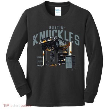 Bustin Knuckles Skeleton Auto Mechanic Humor Kids Long Sleeve Shirt