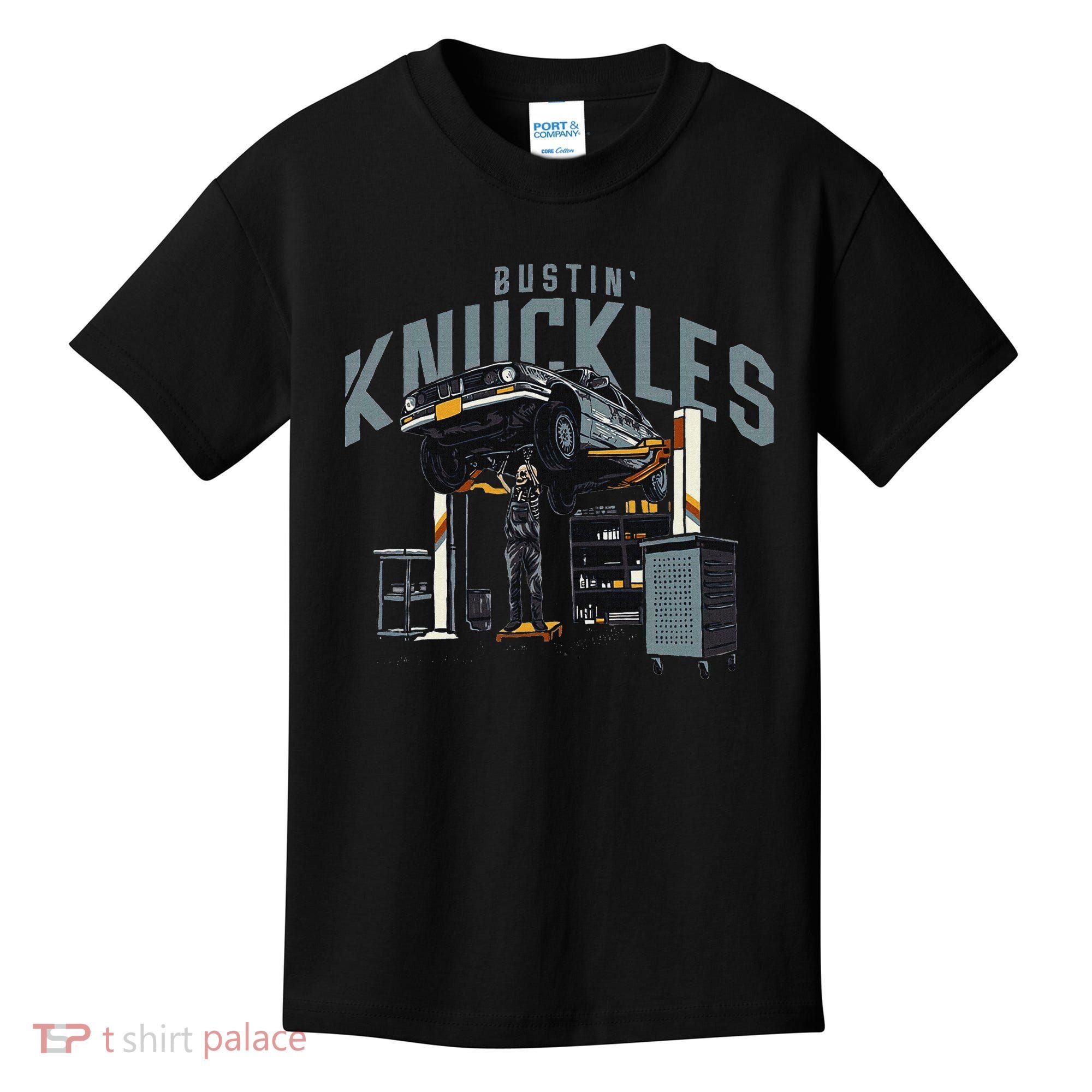 Bustin Knuckles Skeleton Auto Mechanic Humor Kids T-Shirt