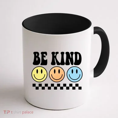 Be Kind Smiley Retro Coffee Mug back