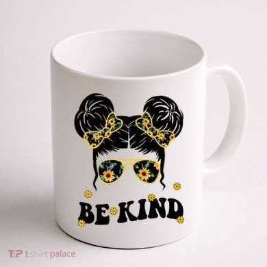 Be Kind Sunflower Hair Bun Spring Coffee Mug back