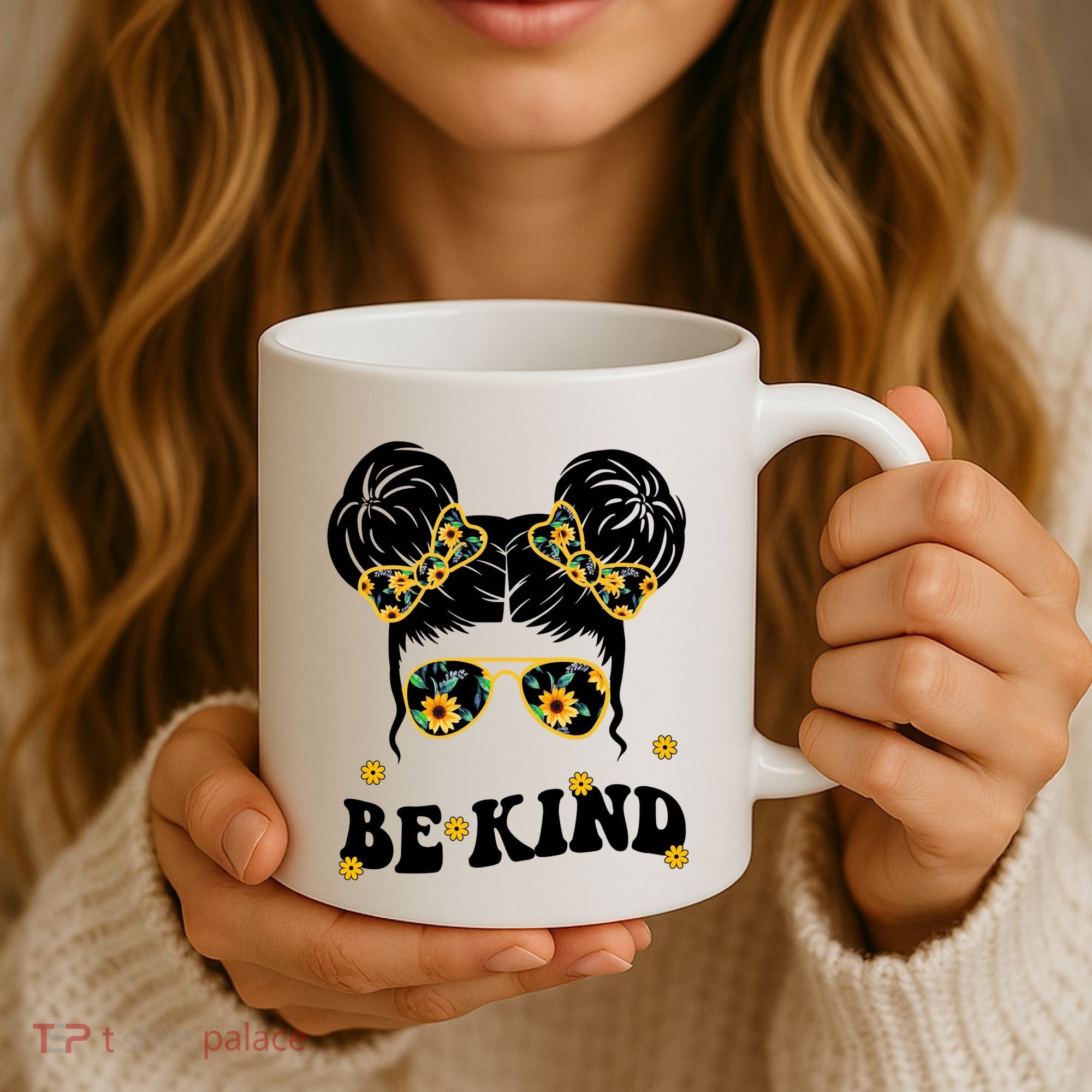 Be Kind Sunflower Hair Bun Spring Coffee Mug