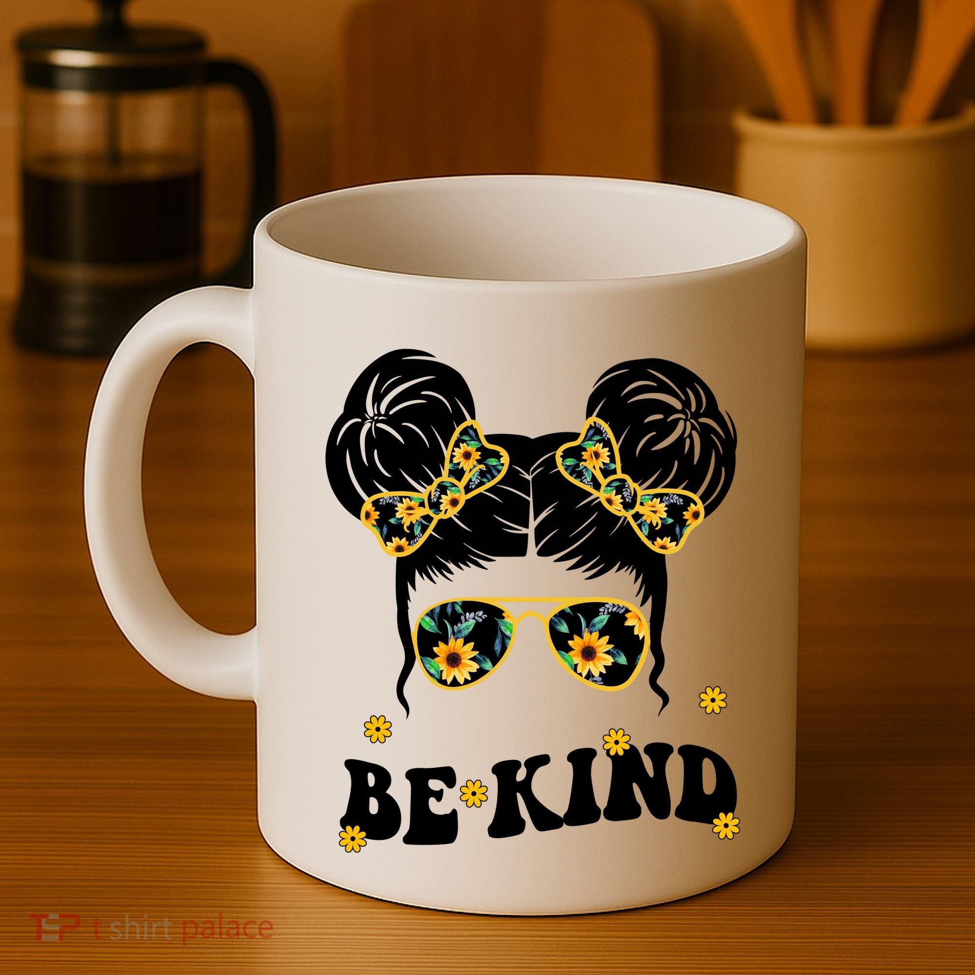 Be Kind Sunflower Hair Bun Spring Coffee Mug