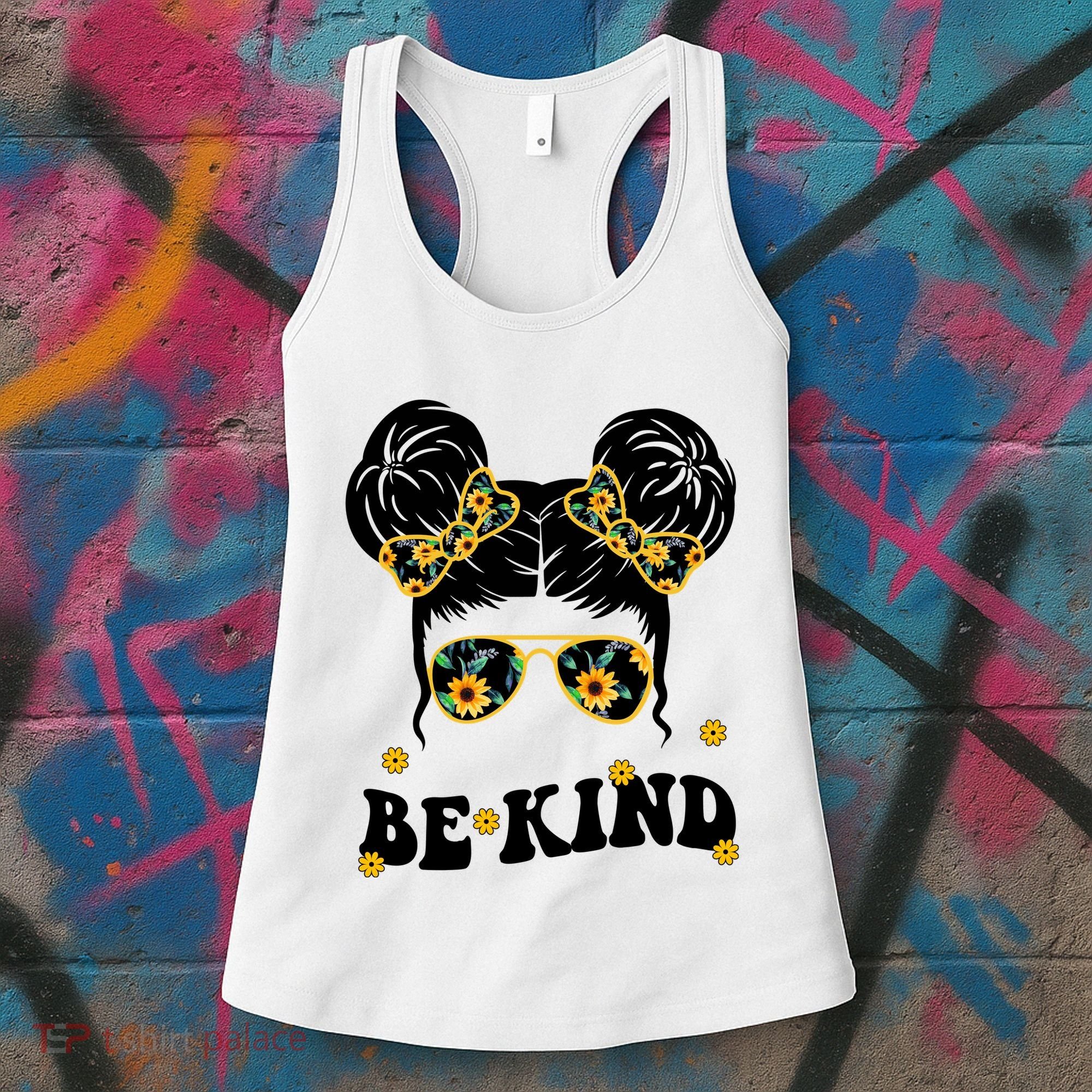 Be Kind Sunflower Hair Bun Spring Women's Tank Top