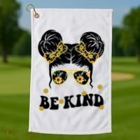 Be Kind Sunflower Hair Bun Spring Golf Towel thumb 1