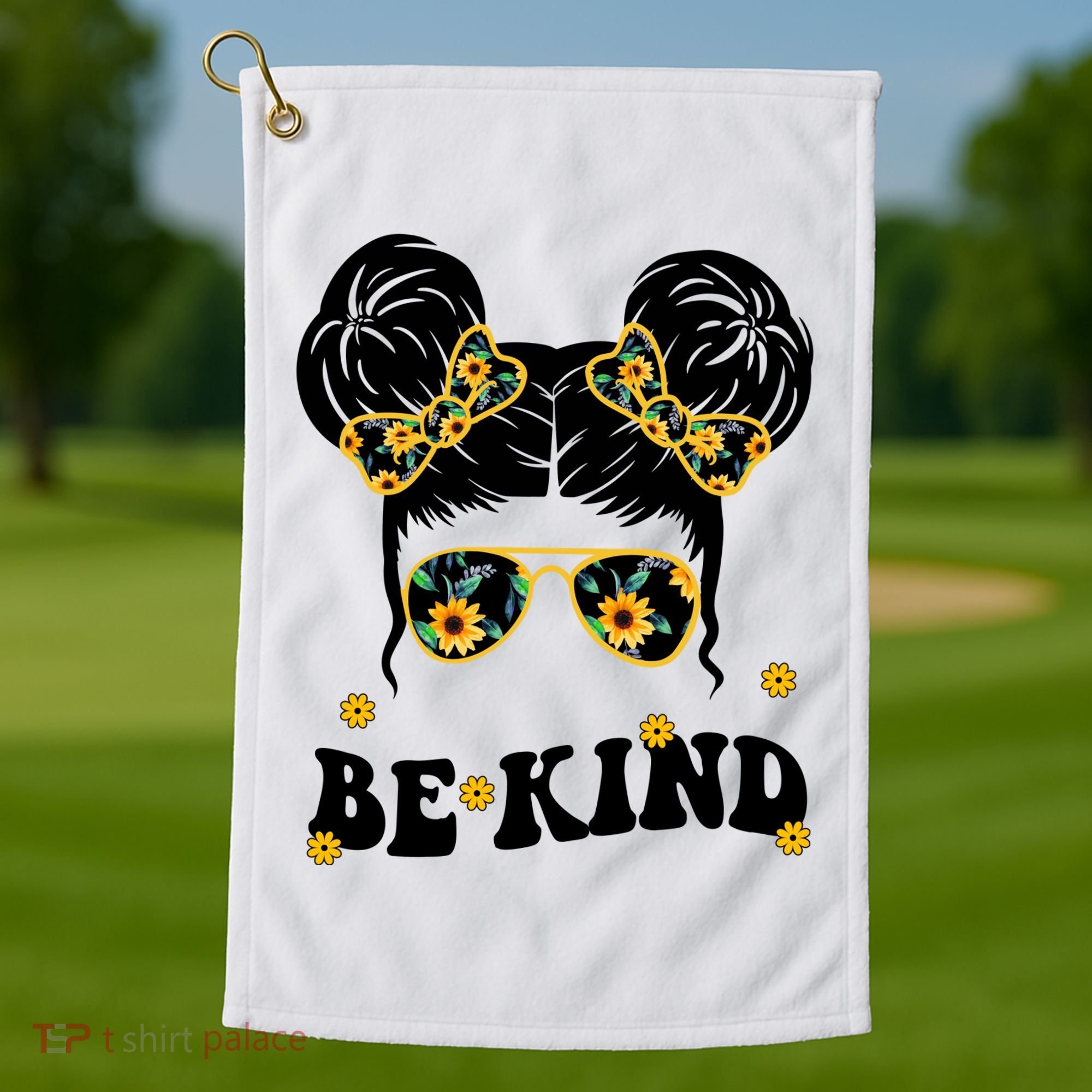 Be Kind Sunflower Hair Bun Spring Golf Towel