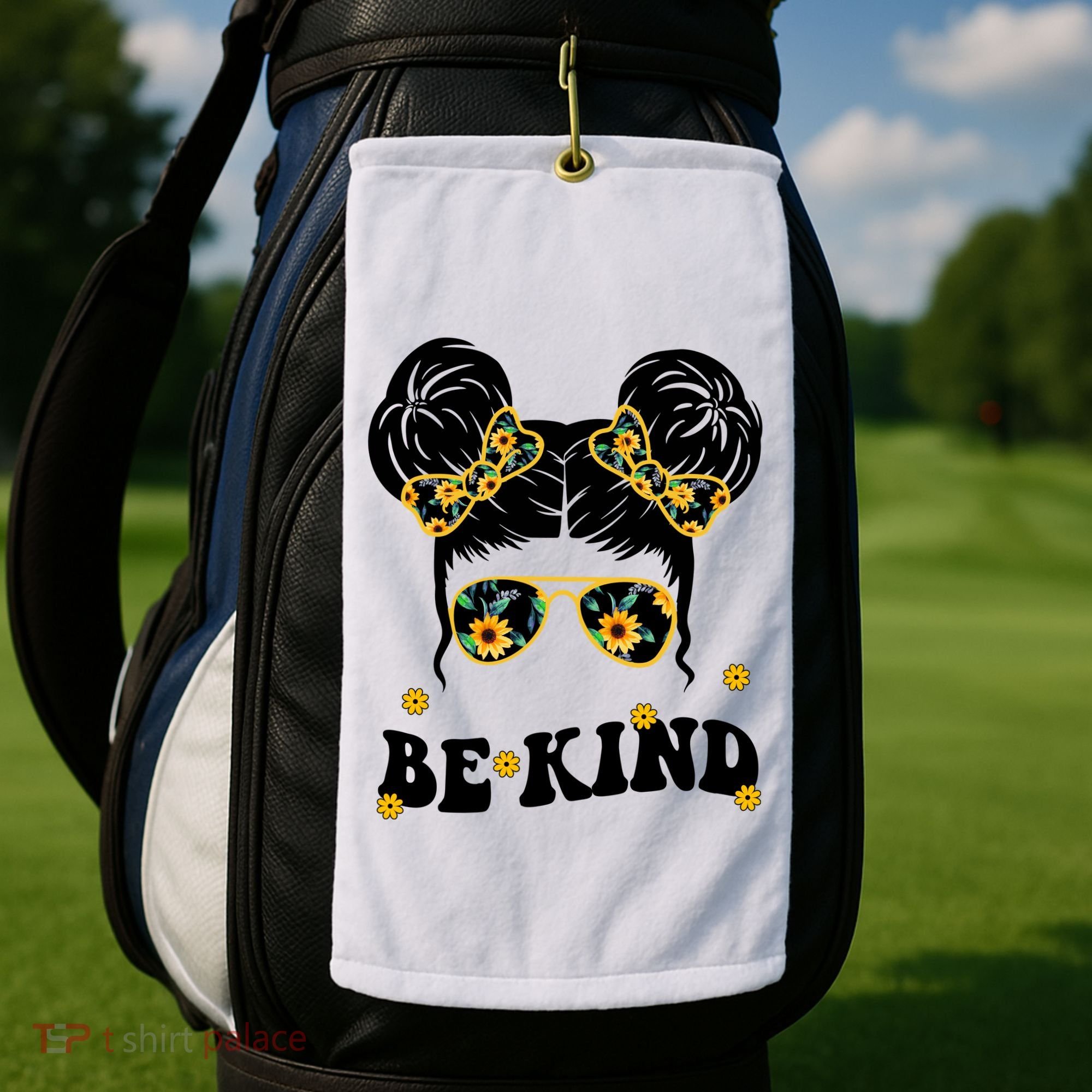 Be Kind Sunflower Hair Bun Spring Golf Towel