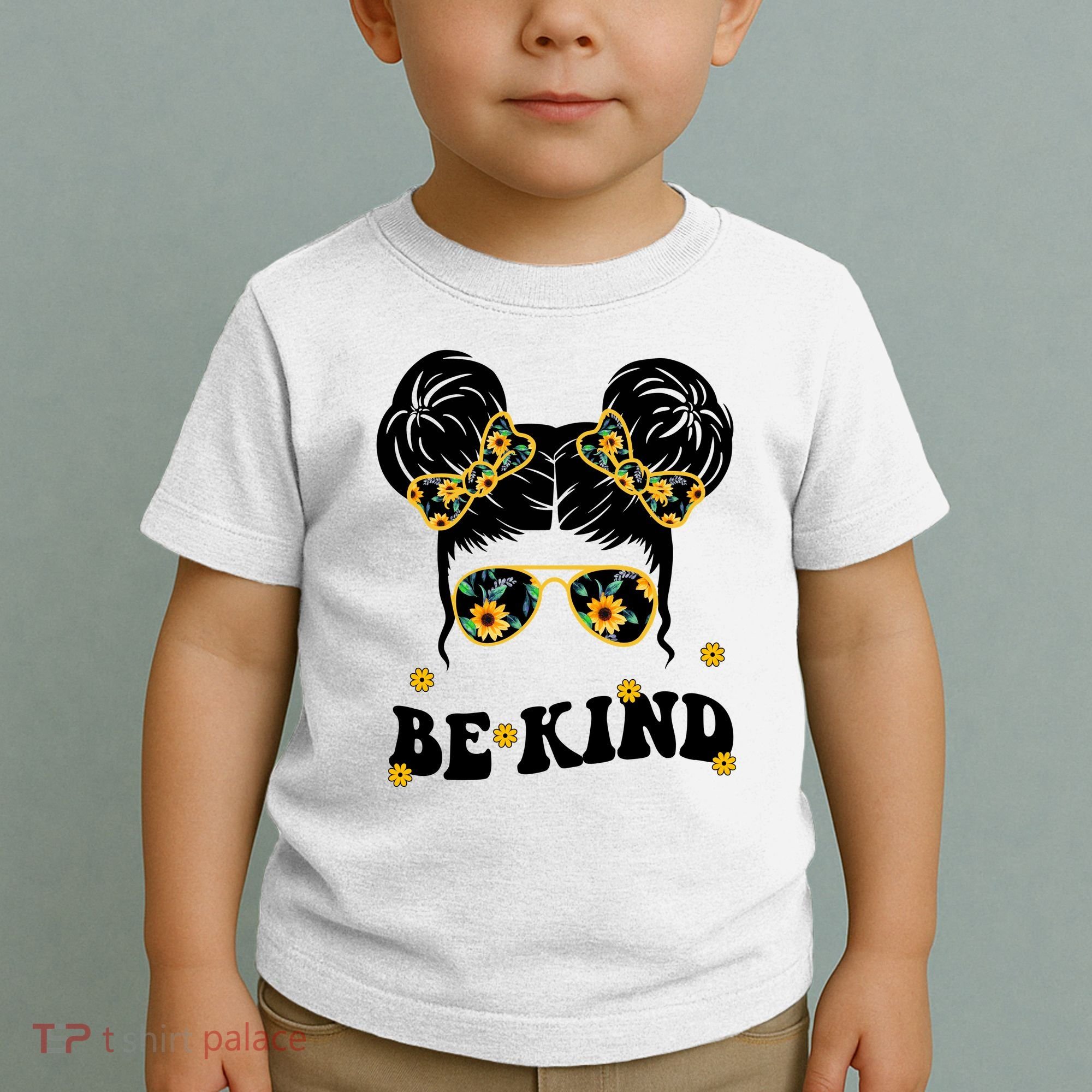 Be Kind Sunflower Hair Bun Spring Toddler T-Shirt