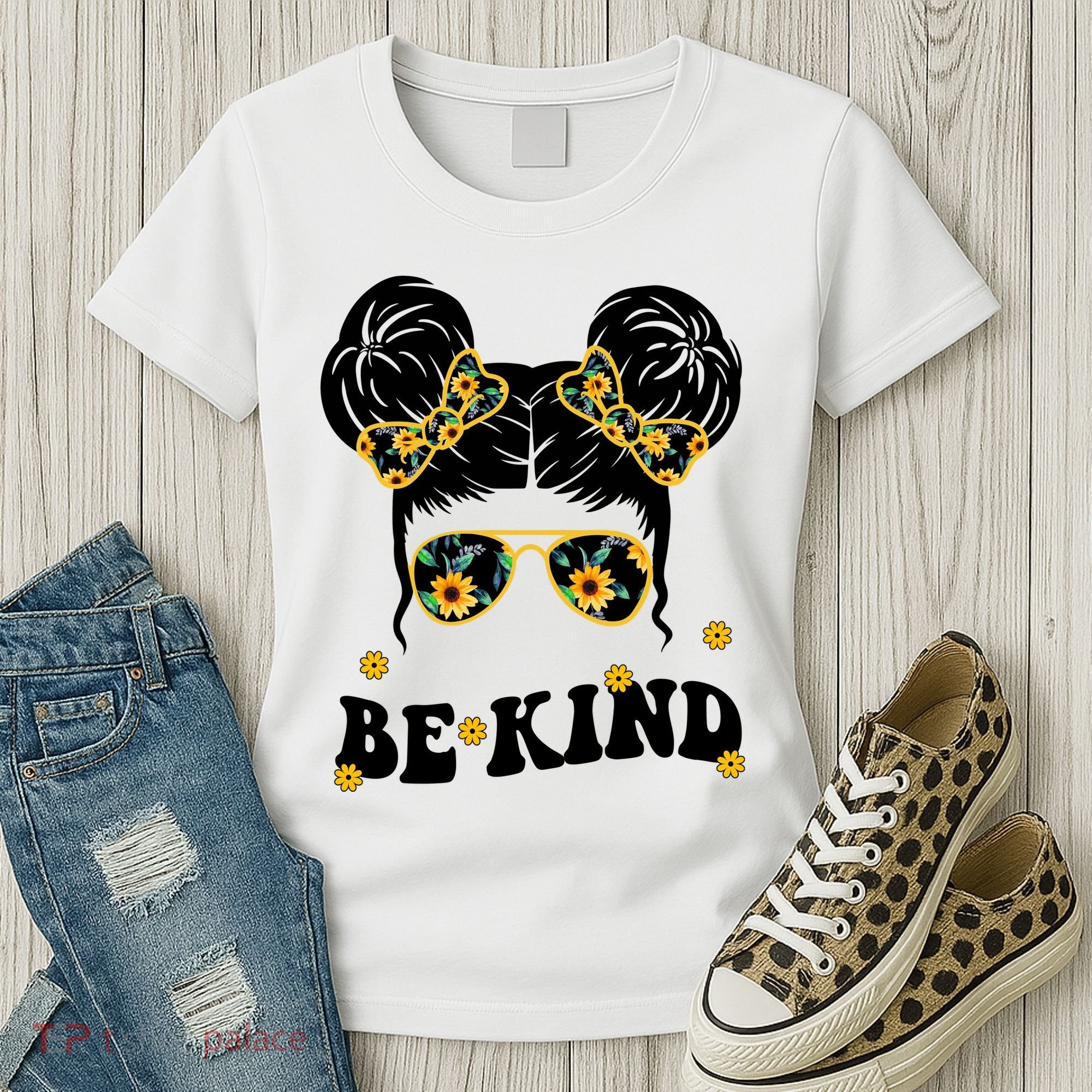 Be Kind Sunflower Hair Bun Spring Women's T-Shirt