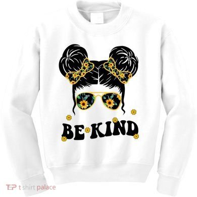 Be Kind Sunflower Hair Bun Spring Kids Sweatshirt