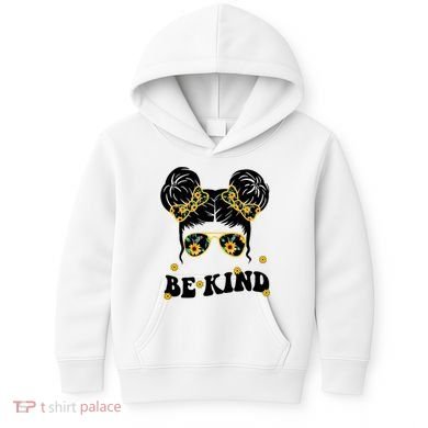 Be Kind Sunflower Hair Bun Spring Kids Hoodie