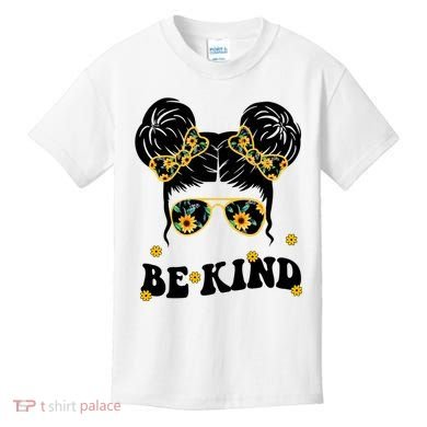 Be Kind Sunflower Hair Bun Spring Kids T-Shirt