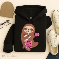 Bubble Kawaii Sloth Drinking Boba Tea Hoodie thumb 4