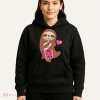 Bubble Kawaii Sloth Drinking Boba Tea Hoodie thumb 5