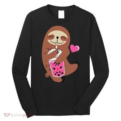 Bubble Kawaii Sloth Drinking Boba Tea Long Sleeve Shirt