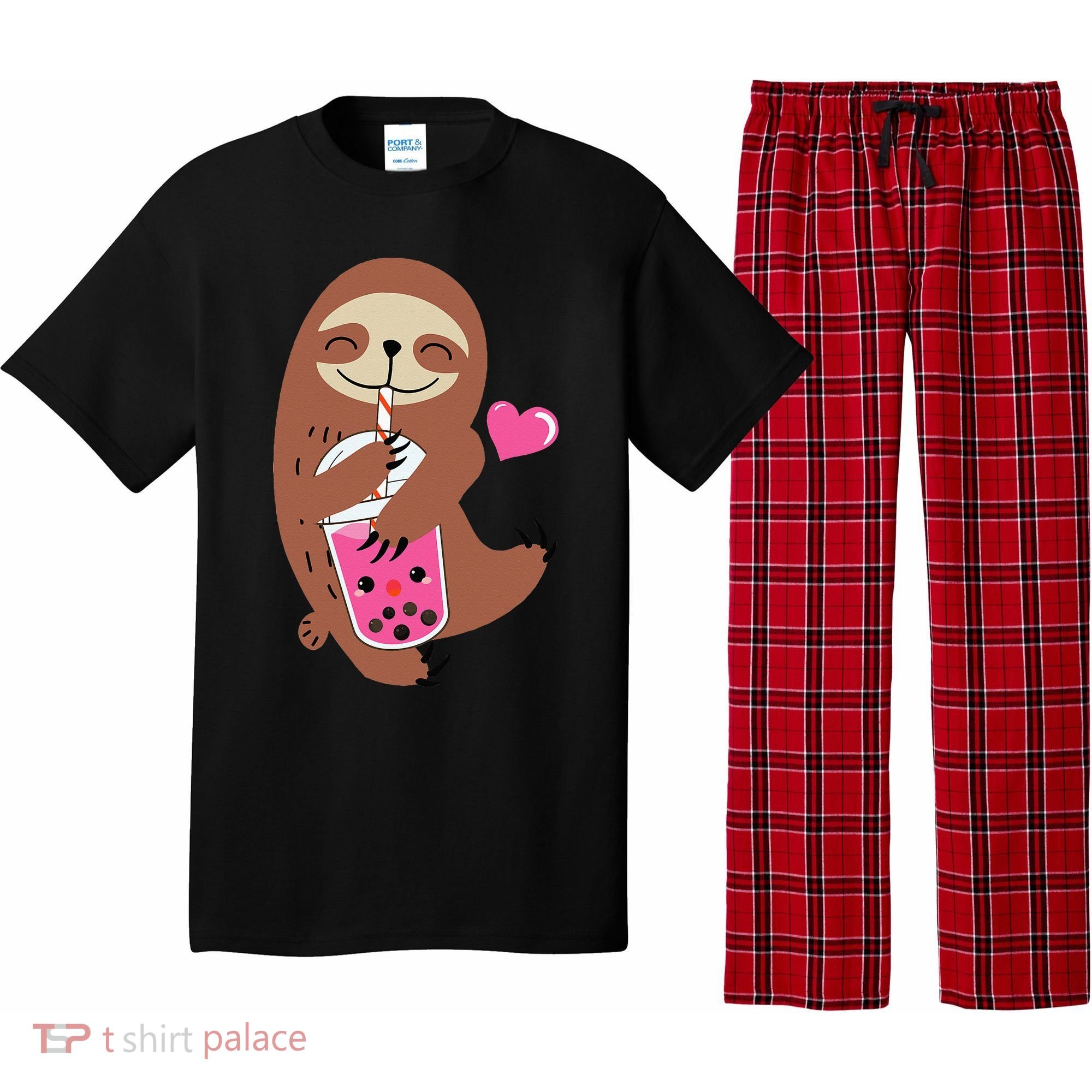 Bubble Kawaii Sloth Drinking Boba Tea Pajama Set