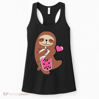 Bubble Kawaii Sloth Drinking Boba Tea Women's Tank Top