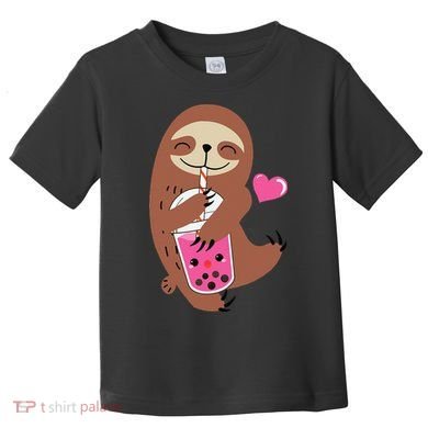 Bubble Kawaii Sloth Drinking Boba Tea Toddler T-Shirt