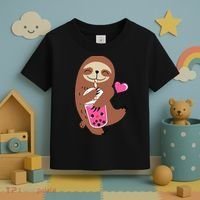 Bubble Kawaii Sloth Drinking Boba Tea Toddler T-Shirt thumb 3