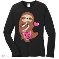 Bubble Kawaii Sloth Drinking Boba Tea Women's Long Sleeve Shirt thumb 0