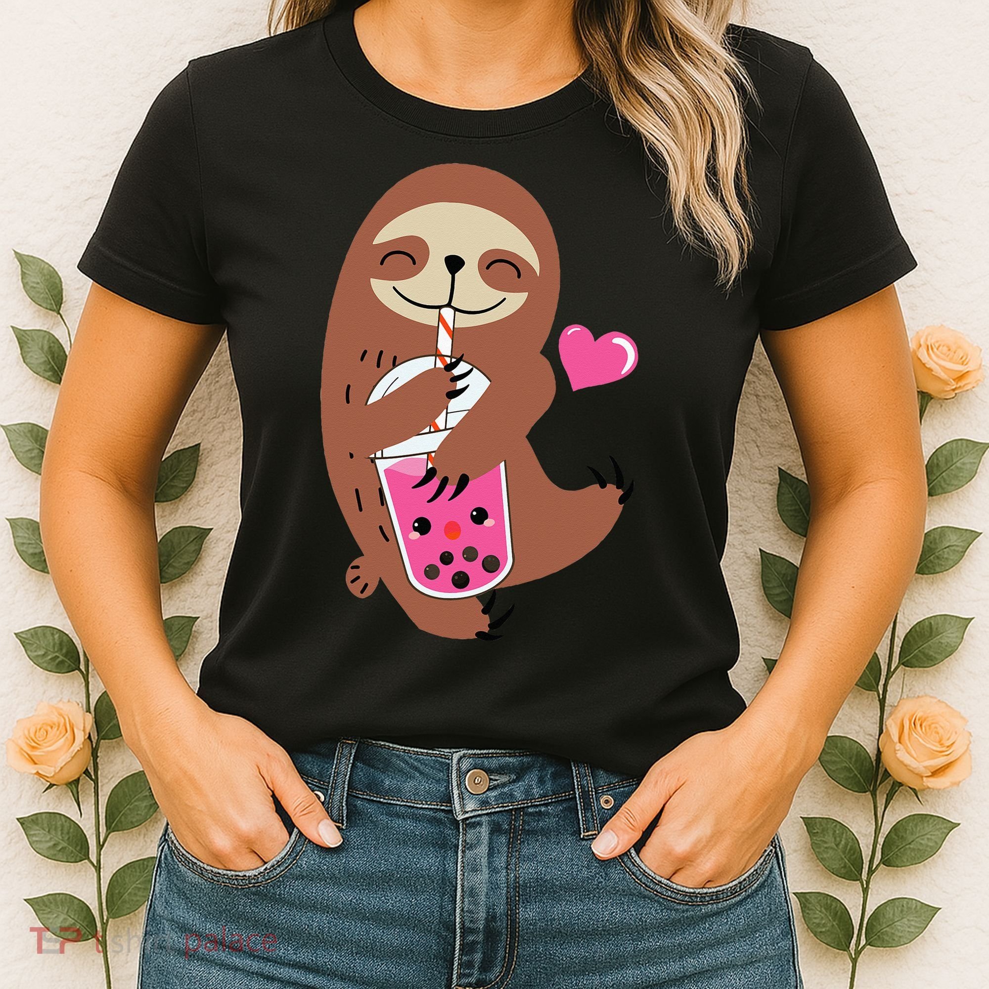 Bubble Kawaii Sloth Drinking Boba Tea Women's T-Shirt