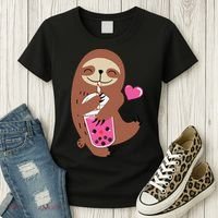 Bubble Kawaii Sloth Drinking Boba Tea Women's T-Shirt thumb 3