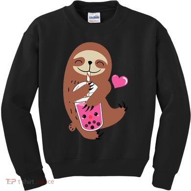 Bubble Kawaii Sloth Drinking Boba Tea Kids Sweatshirt