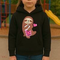 Bubble Kawaii Sloth Drinking Boba Tea Kids Hoodie thumb 3