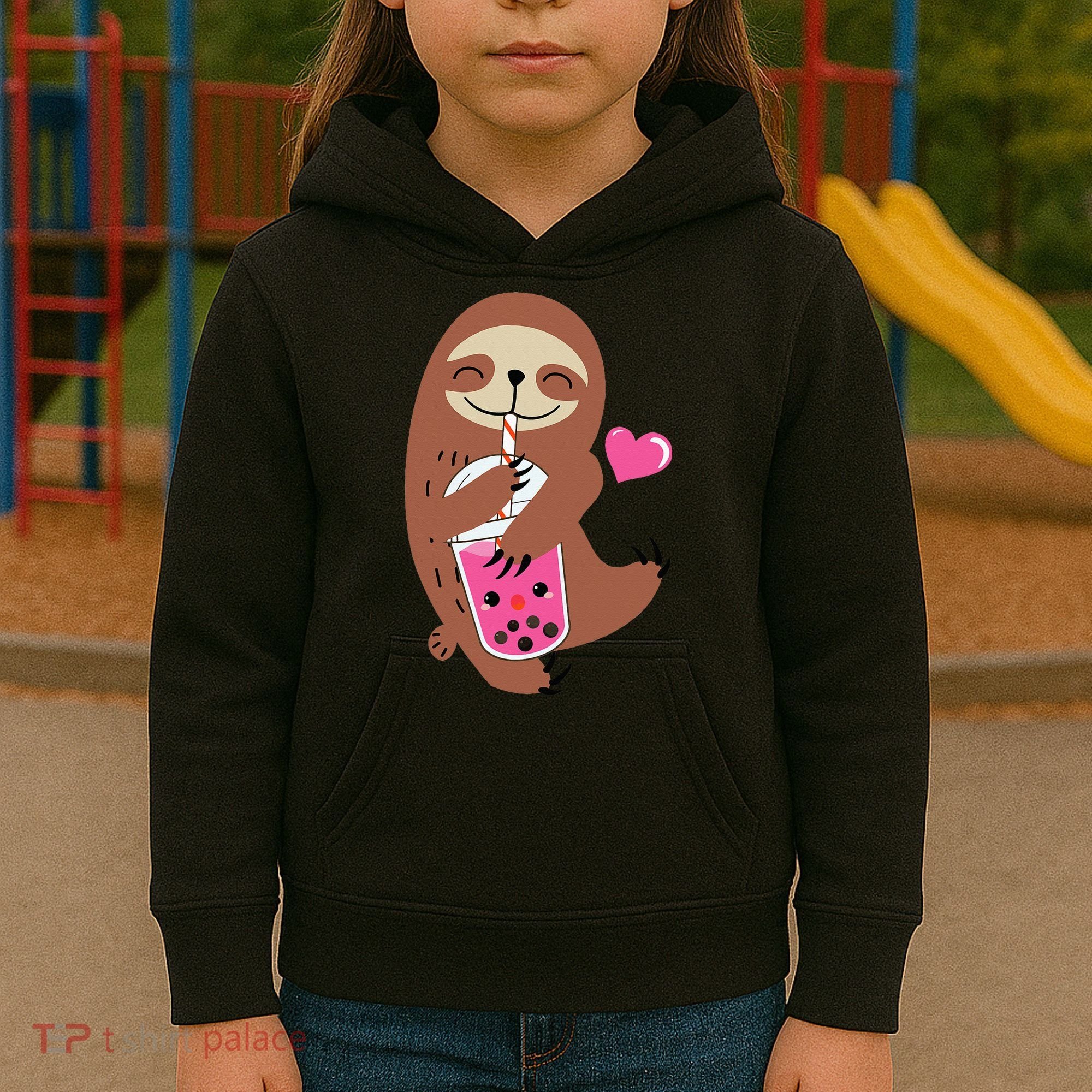 Bubble Kawaii Sloth Drinking Boba Tea Kids Hoodie