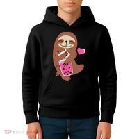 Bubble Kawaii Sloth Drinking Boba Tea Kids Hoodie thumb 4
