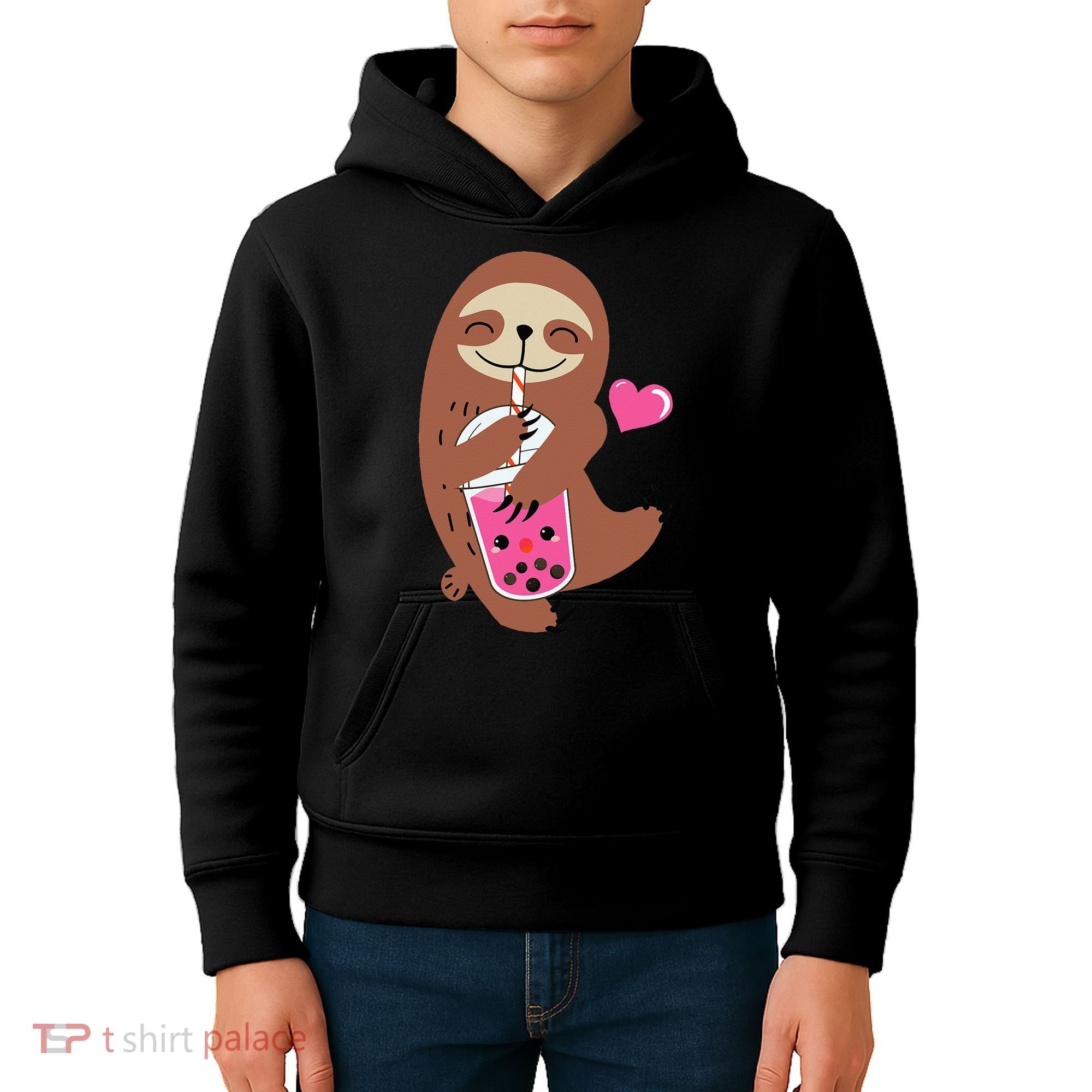 Bubble Kawaii Sloth Drinking Boba Tea Kids Hoodie