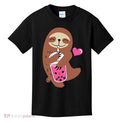 Bubble Kawaii Sloth Drinking Boba Tea Kids T-Shirt