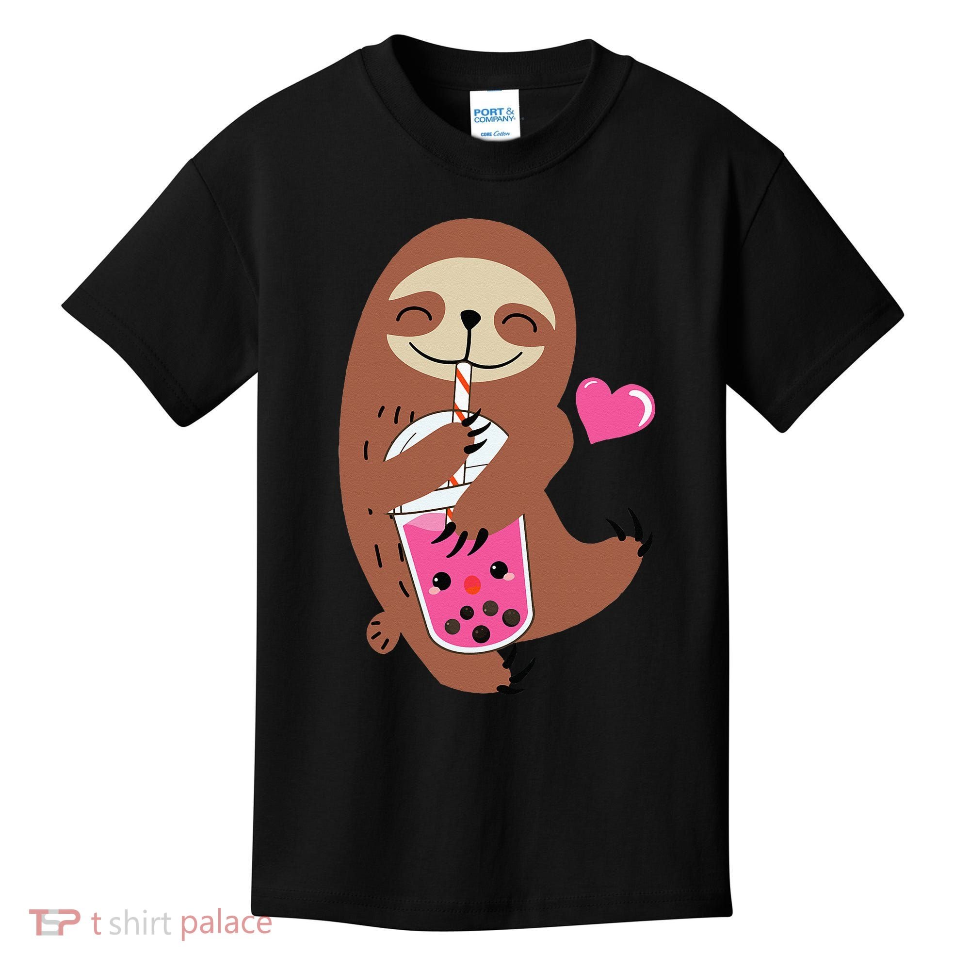 Bubble Kawaii Sloth Drinking Boba Tea Kids T-Shirt