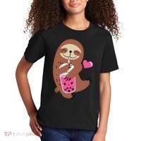 Bubble Kawaii Sloth Drinking Boba Tea Kids T-Shirt thumb 2