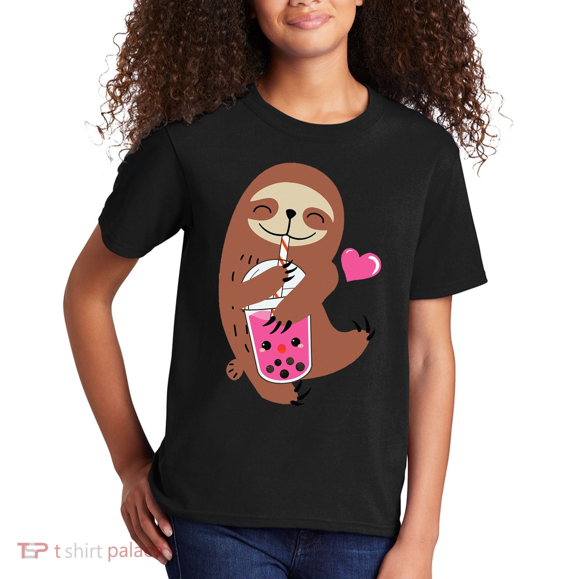 Bubble Kawaii Sloth Drinking Boba Tea Kids T-Shirt