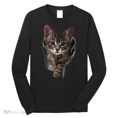 Brown Kitten Staring Cute TShirt Cats Gift Long Sleeve Shirt