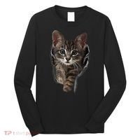 Brown Kitten Staring Cute TShirt Cats Gift Long Sleeve Shirt thumb 0