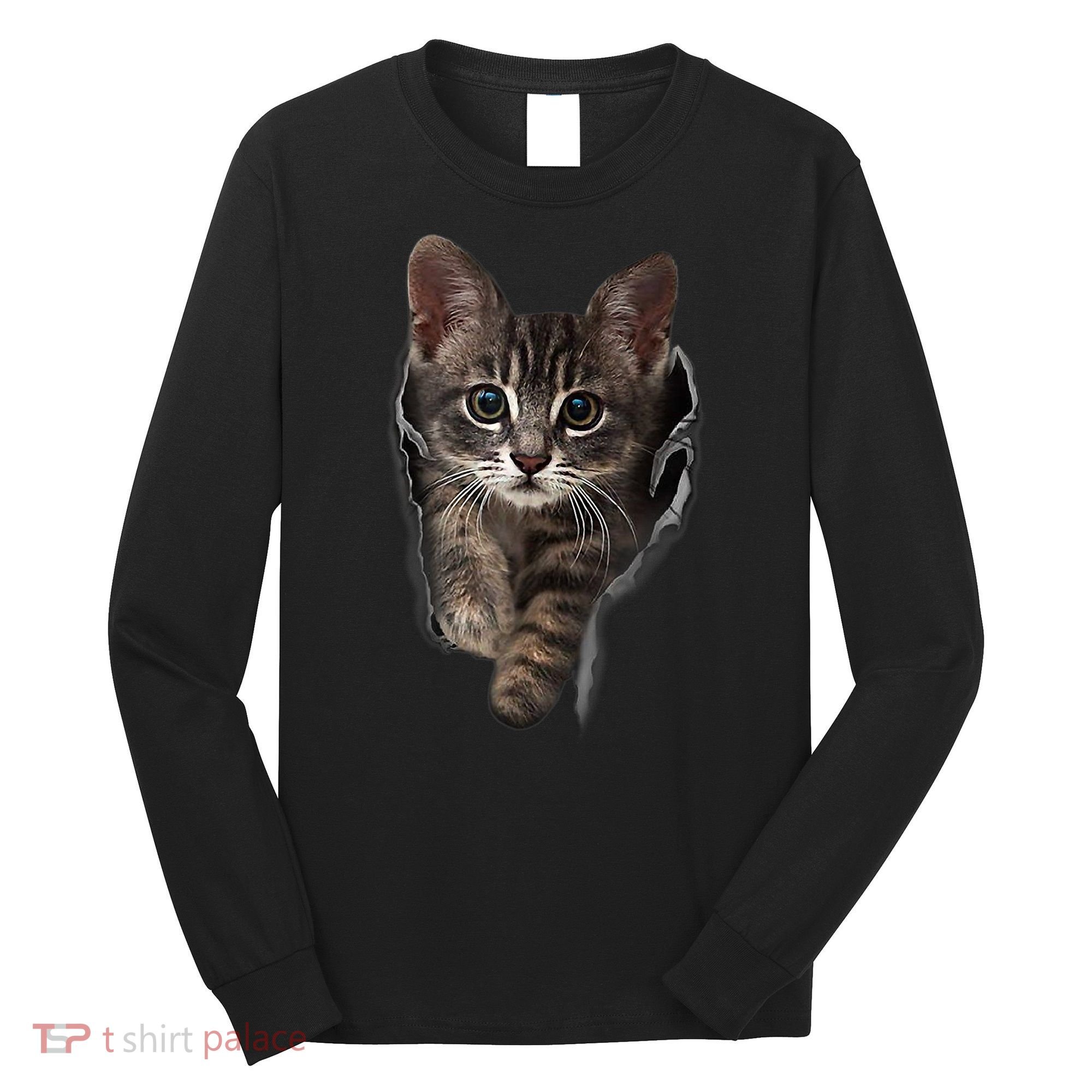 Brown Kitten Staring Cute TShirt Cats Gift Long Sleeve Shirt