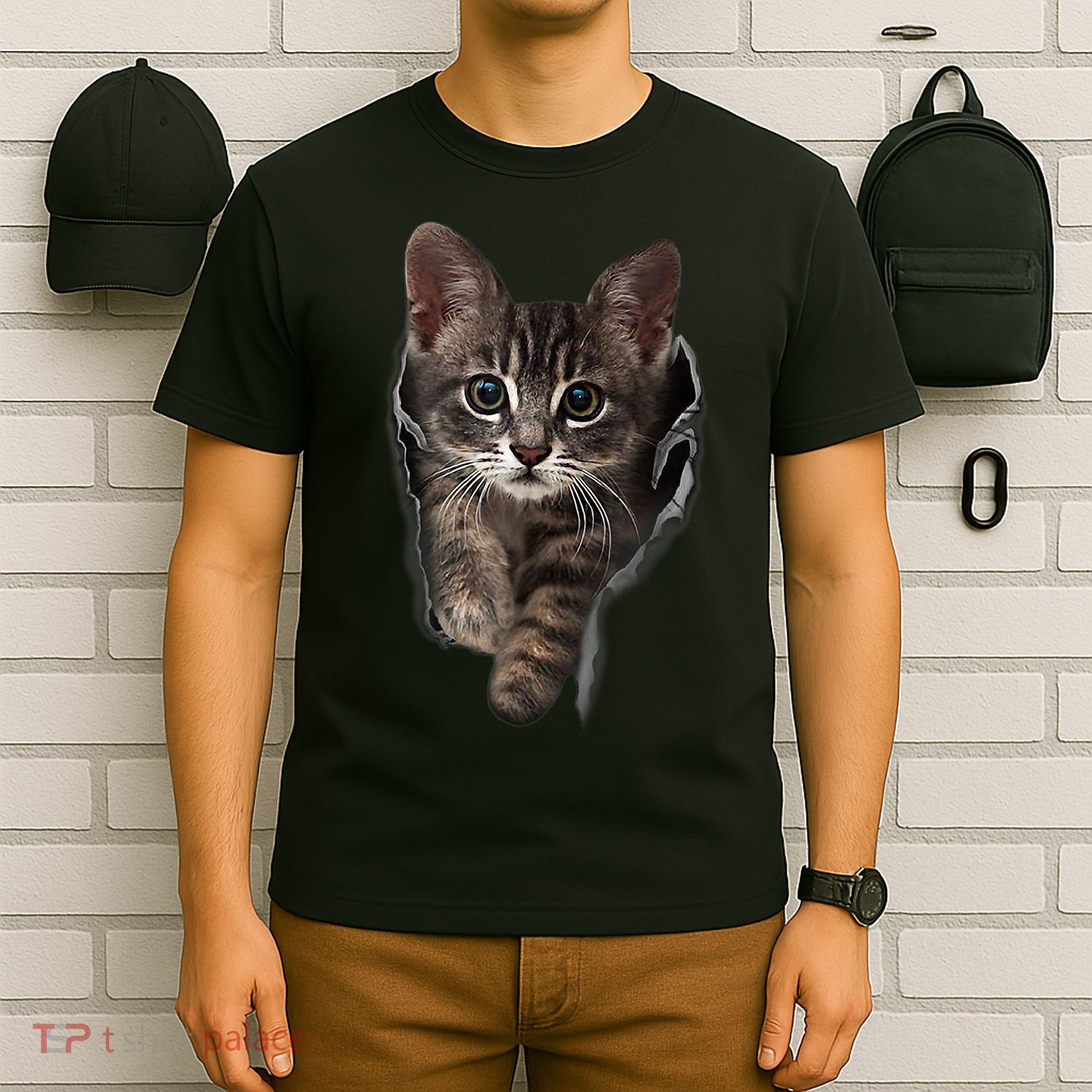 Brown Kitten Staring Cute TShirt Cats Gift T-Shirt