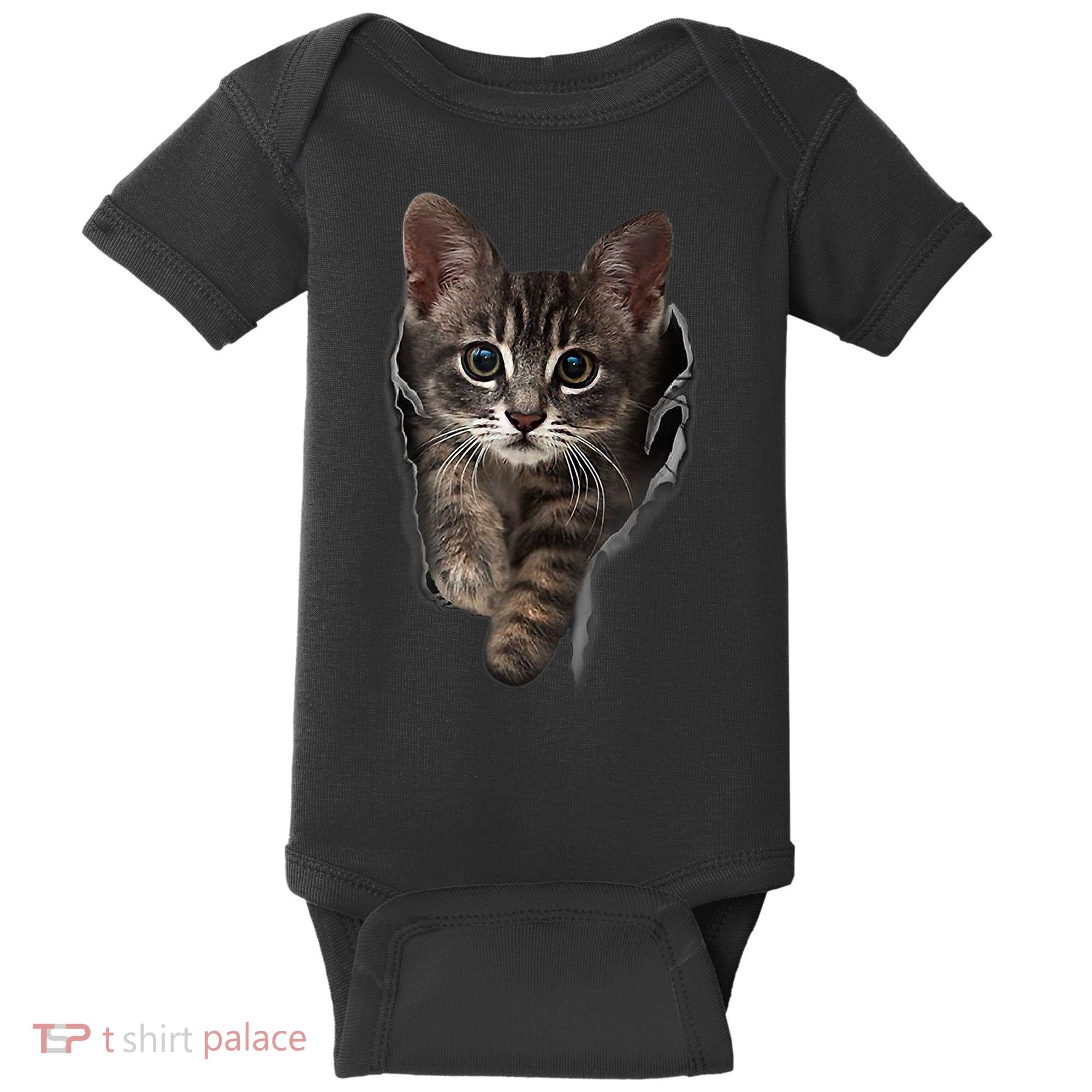 Brown Kitten Staring Cute TShirt Cats Gift Baby Bodysuit